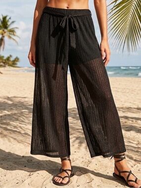 Paradise USA Open Knit Tie Waist Swim Cover Pants  Women’s M (8/10) Black